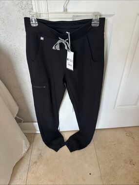 Figs Black Scrub Jogger Pants with Gray Drawstring